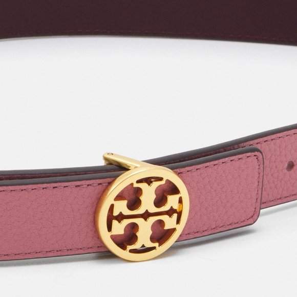 Tory Burch Reversible Logo WIDE Belt Burgundy Port Pink Magnolia - Picture 2 of 9